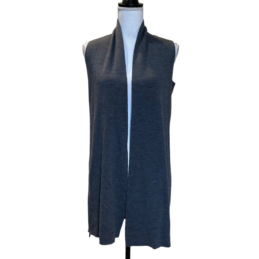 St. Tropez Long Sleeveless Merino Wool Vest Zippers Women’s SZ Small Gray Knit